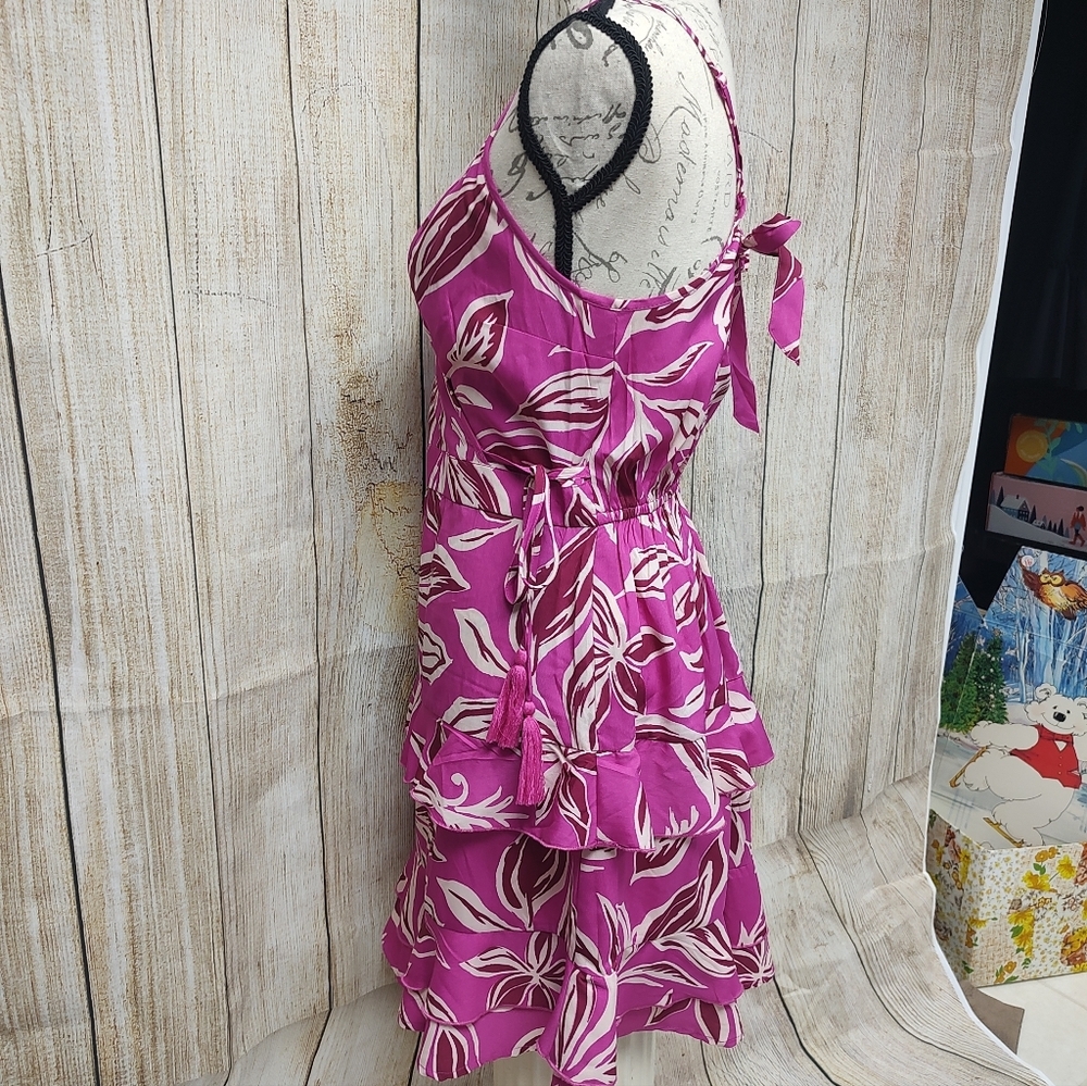 Band of the Free Bloom Ruffle Tiered Wrap Dress Medium Pink/White - Picture 4 of 10